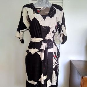 Vintage Argenti Black White Abstract Print Dress